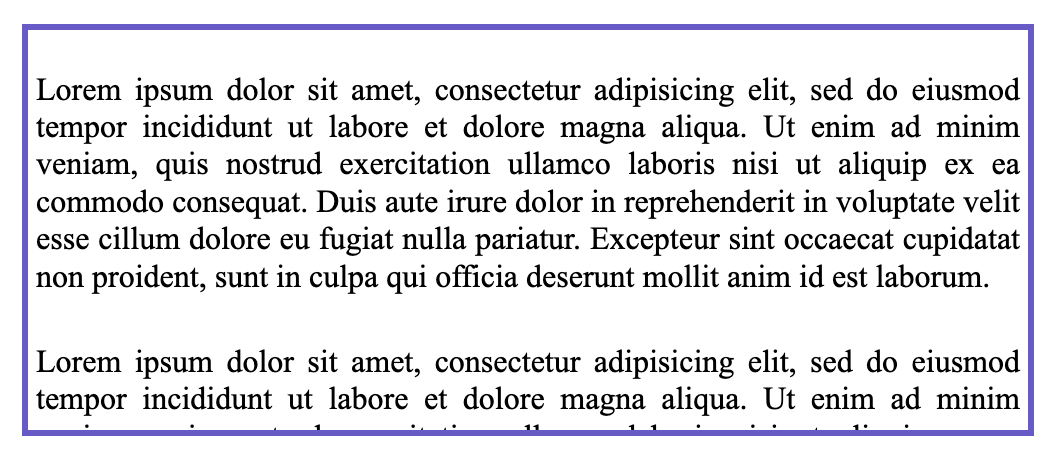 Un div avec du texte, pas de barre de défilement visible