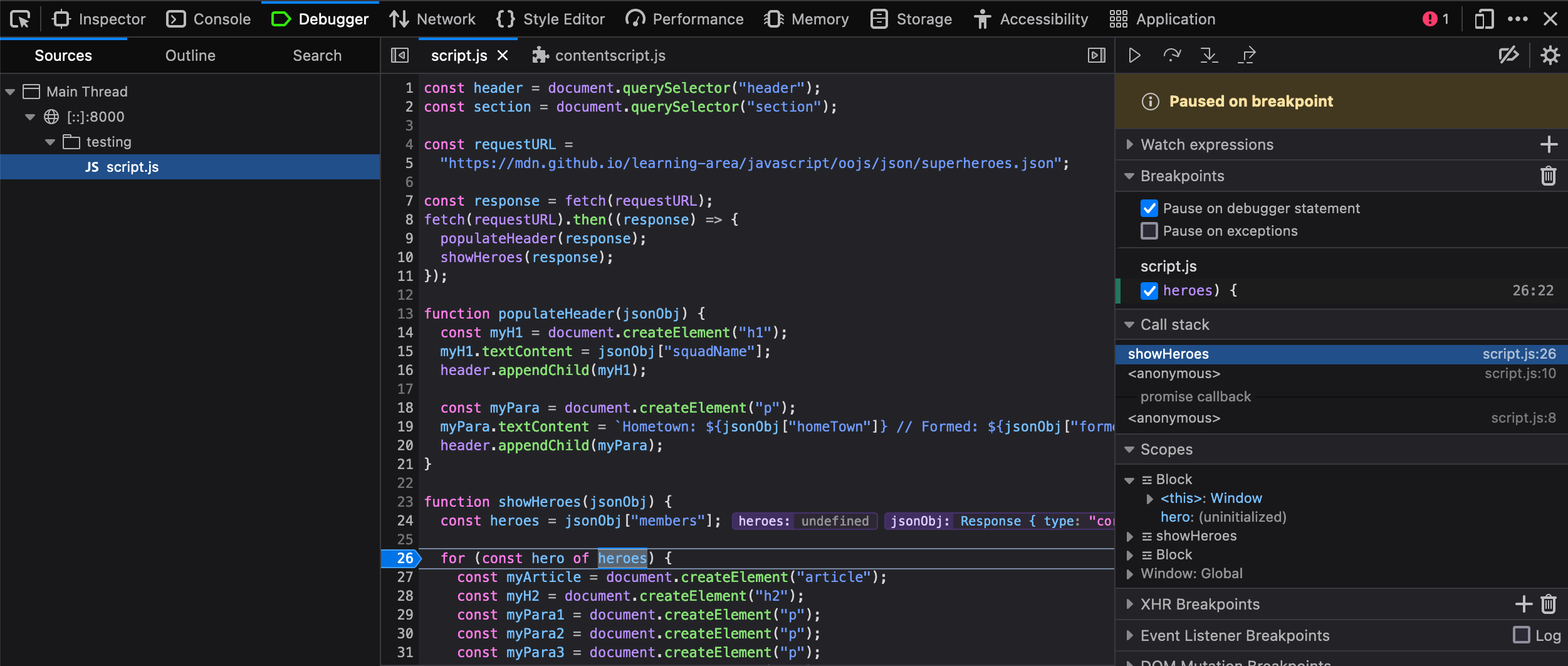 Trình gỡ lỗi Firefox với điểm dừng