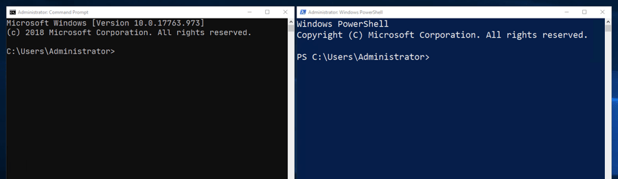 Cửa sổ cmd của Windows và cửa sổ PowerShell của Windows