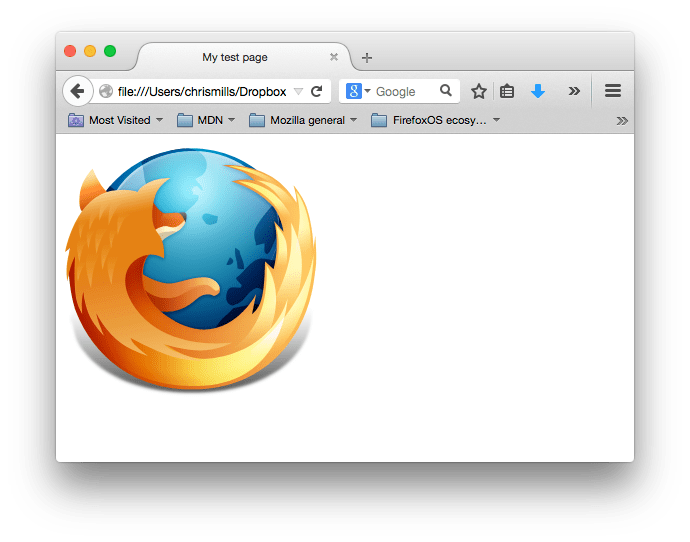 Ảnh chụp màn hình về website cơ bản của chúng ta chỉ hiển thị logo Firefox — một con cáo lửa quấn quanh thế giới