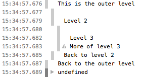 Ảnh chụp màn hình các thông báo được lồng trong đầu ra console.