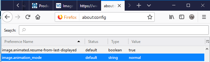 Ảnh chụp image.animation.mode được chọn trong Firefox