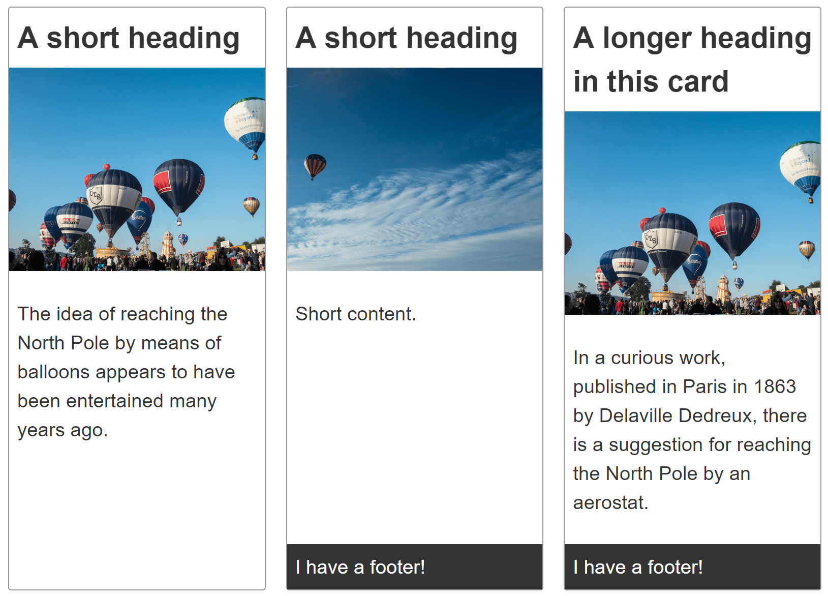 Ba thành phần card trong một hàng