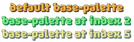 Ví dụ cho thấy 3 base-palette khác nhau của font màu Rocher