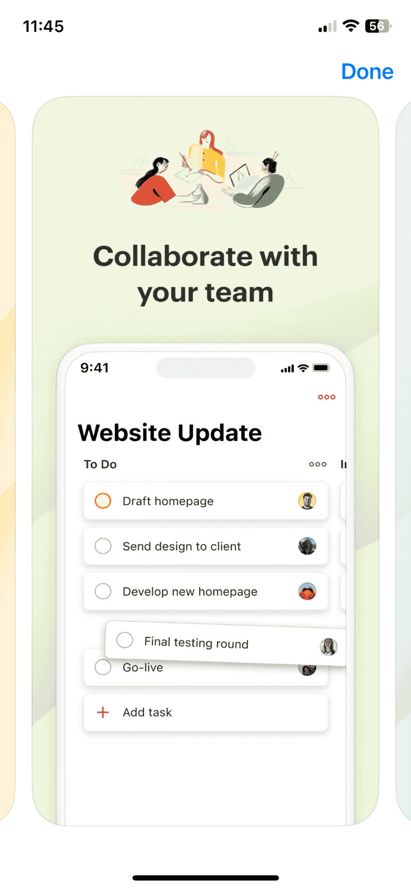 Chế độ xem toàn màn hình của một ảnh từ thư viện ngang của ứng dụng Todoist